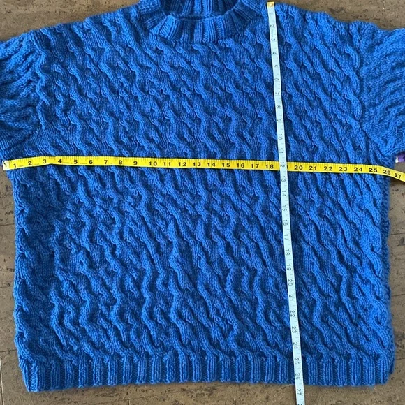 Handmade 100% wool blue chunky cable knit crew neckline pullover sweater! Sz 2XL - Picture 6 of 13